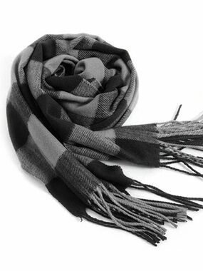 Classic Men's Plaid Fringe Scarf - Black & Gray